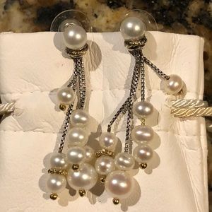 David Yurman Silver, Yellow Gold & Pearl Earrings